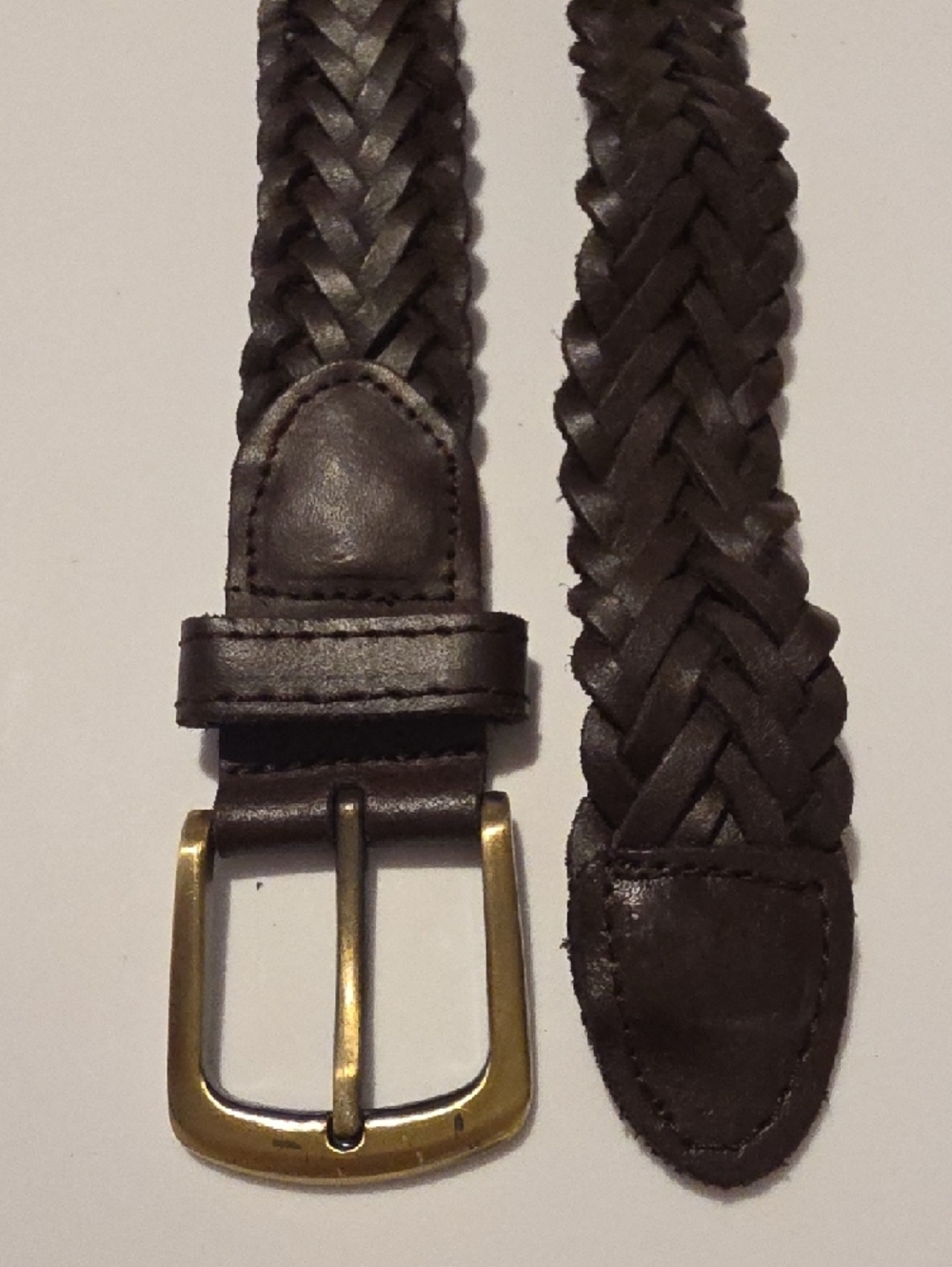 Place Brown Leather Belt with Brass Buckle